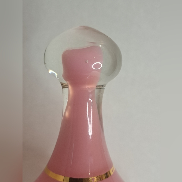 Antique Hand Blown Pink Opaline Glass Vase Handpainted Gold Trim with Lid - Picture 9 of 10